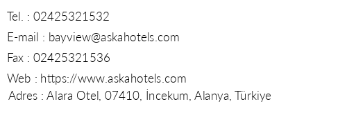 Aska Bayview Resort Hotel telefon numaralar, faks, e-mail, posta adresi ve iletiim bilgileri